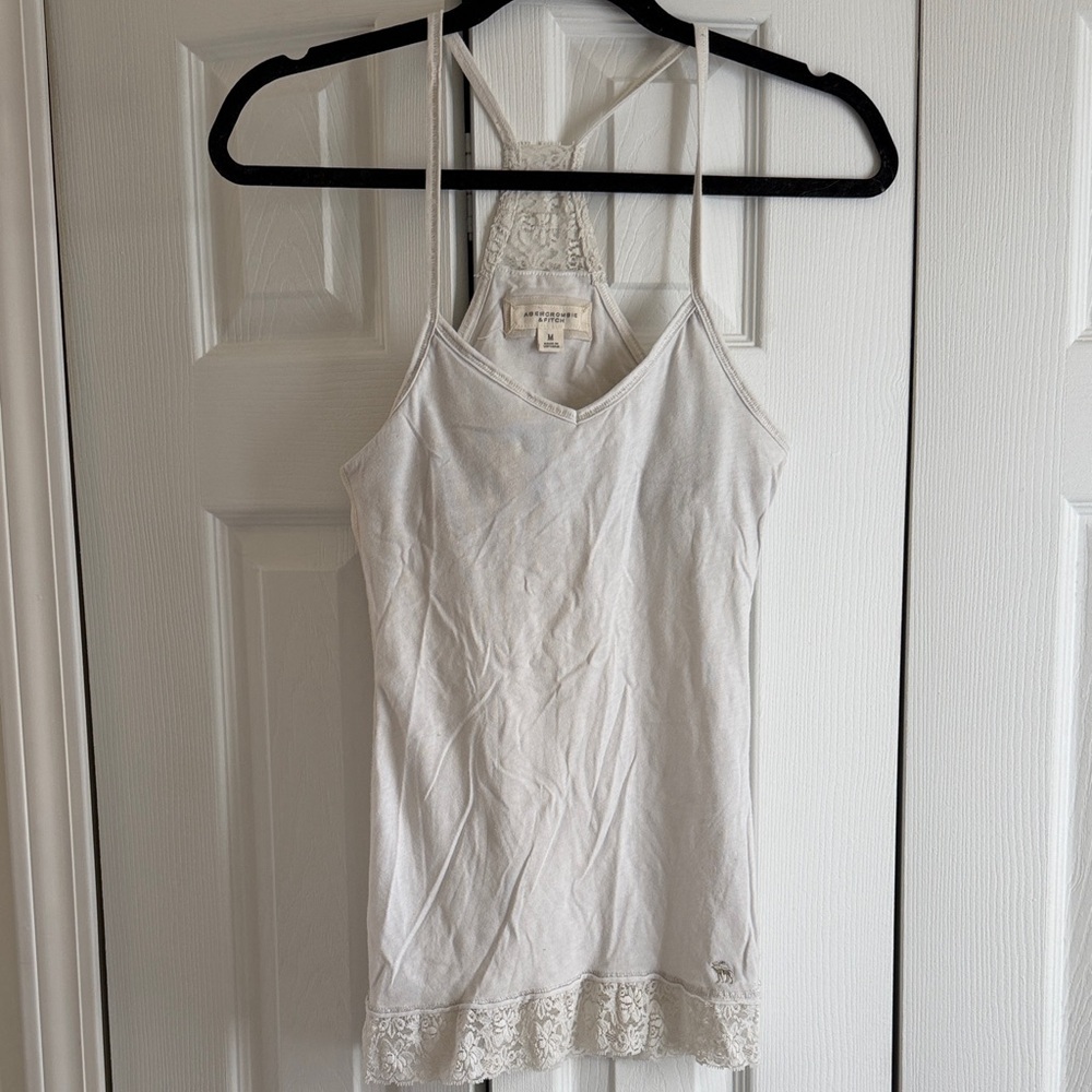 Vintage Y2K Abercrombie & Fitch White Lace Trim Racerback Cami
